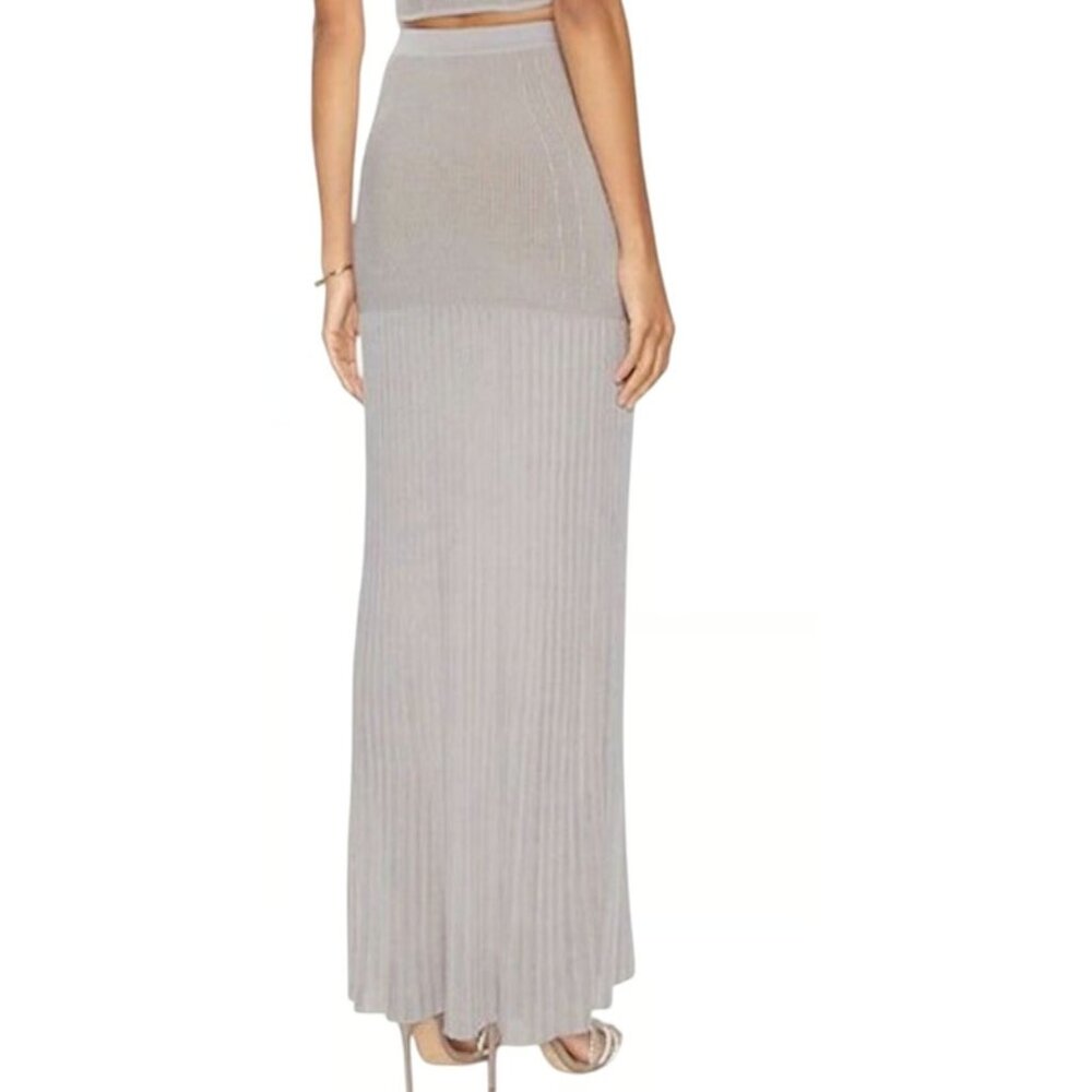 NWT Ronny Kobo IONE in French Gray Plaited Rib Stretch Knit Maxi Skirt XS $356 - Picture 8 of 8